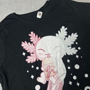 NEW Axolotl Boba Tea Graphic T-Shirt Womens Black 3XL Cute Kawaii Anime‎ Top